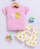 Jb Club Cotton Knit Half Sleeves Baby Tiger Patch Detailed & Printed Tee With Coordinating Shorts Set - Pink