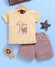 Jb Club Cotton Knit Half Sleeves Teddy Bear Embroidered Tee & Shorts Set - Beige