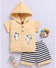 Jb Club Cotton Knit Half Sleeves Dog Embroidered Hooded Tee & Shorts Set - Cream