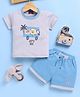 Jb Club Cotton Knit Half Sleeves Wild Animals Patch Detailed Tee & Shorts Set - Grey