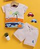 Jb Club Cotton Knit Half Sleeves Beach Theme Printed Tee & Shorts Set - Beige