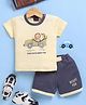 Jb Club Cotton Knit Half Sleeves Animals Patch Detailed & Printed Tee With Shorts Set - Yellow