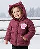 Babyoye Woven Full Sleeves Solid Dyed Hooded Padded Jacket With Butterfly Patch & Kangaroo Pockets - Wine