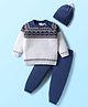 Babyhug Knit Full Raglan Sleeves Pullover Sweater Set with Cap & Aztec Design - Navy Blue