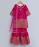 The Magic Wand Woven Sleeveless Floral Foil Printed & Gota Lace Embellished Kurti & Sharara With Dupatta Set - Fuchsia