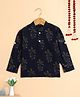 The Magic Wand Cotton Woven Full Sleeves Leaves Printed Kurta - Navy Blue