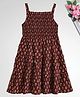 The Magic Wand Cotton Woven Sleeveless Floral Motifs Printed Smocked Dress - Maroon