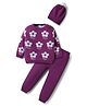Babyhug Cotton Knit Full Sleeves Sweater Set with Cap & Floral Design - Purple