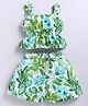 M'andy Woven Cap Sleeves Floral & Leaves Printed Crop Top & Coordinating Short Set - Green