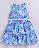 M'andy Woven Sleeveless Floral & Honey Bees Printed Dress With Belt - Blue