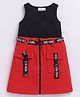 M'andy Cotton Woven Sleeveless Colour Blocked Dress With Belt - Navy Blue & Red