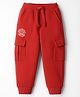 Babyhug French Terry Knit Full Length Lounge Pant With Text Print - Red