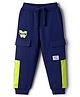 Babyhug French Terry Knit  Full Length Track Pant with Pockets & Best Team Text Print - Navy Blue
