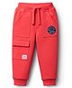 Babyhug French Terry Knit Full Length Lounge Pant With Text Print - Red