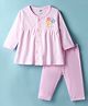 Zero Sinker Knit Full Sleeves Night Suit With Floral Print - Pink