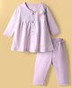 Zero Sinker Knit Full Sleeves Night Suit With Floral Print - Lilac