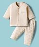 Zero Sinker Knit Full Sleeves Night Suit With Animal Print - Beige