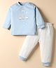 Zero Interlock Knit Full Sleeves T-Shirt & Joggers Set With Vehicle Print & Embroidery - Light Blue & Off White