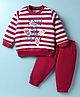 Zero Interlock Knit Full Sleeves Striped T-Shirt & Lounge Pant Set with Text Print & Patch Detailing - Red