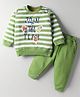 Zero Interlock Knit Full Sleeves Striped T-Shirt & Lounge Pant Set with Text Print & Patch Detailing - Green