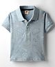 Zero Sinker Knit Half Sleeves Polo Collared T-Shirt with Space Theme Print - Light Blue