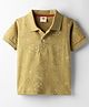 Zero Sinker Knit Half Sleeves Polo Collared T-Shirt with Space Theme Print - Khaki