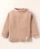Pink Rabbit Cotton Knit Ribbed Full Sleeves Turtle Neck Solid Color T-Shirt - Beige