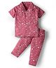 Pink Rabbit Single Jersey Knit Half Sleeves Co-ords Night Suit with Star Print - Maroon