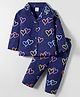 Smarty Girls Sinker Knit Full Sleeves Co-ords Night Suit With Heart Print - Navy Blue