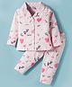 Smarty Girls Sinker Knit Full Sleeves Co-ords Night Suit With Text Print - Pink