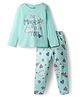 Smarty Girls 100% Cotton Full Sleeves Text & Hearts Printed Night Suit - Aqua Blue
