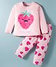 Smarty Girls Sinker Knit Full Sleeves Night Suit With Strawberry Print - Pink