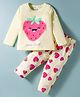 Smarty Girls Sinker Knit Full Sleeves Night Suit With Strawberry Print - Lemon Yellow