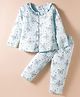 Smarty Girls Sinker Knit Full Sleeves Co-Ord Nightsuit With Floral & Butterfly Print - Light Blue