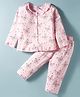 Smarty Girls Sinker Knit Full Sleeves Co-Ord Nightsuit With Floral & Butterfly Print - Pink