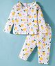 Smarty Girls Sinker Knit Full Sleeves Co-ord Night Suit with Tropical & Floral Print - Offwhite