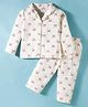 Smarty Girls Sinker Knit Full Sleeves Co-ord Night Suit with Bow Print - Cream