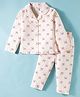 Smarty Girls Sinker Knit Full Sleeves Co- ord Night Suit with Bow Print - Peach