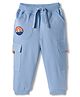 Babyhug French Terry Knit Full Length Lounge Pant With Text Patch - Light Blue