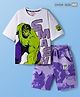 Pine Kids Marvel Single Jersey Knit Full Sleeves Drop Shoulder T-Shirt & Shorts Set With Avengers Hulk Graphics - White
