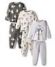 Bonfino 100% Cotton Full Sleeves Animal Printed Night Suit Pack Of 3 - Dark Grey Off White & Grey