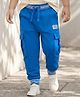 Babyhug French Terry Knit Full Length Lounge Pant With Text Badge - Blue
