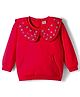 Babyhug Cotton Knit Full Sleeves Sweatshirt with Peter Pan Collar Floral Embroidery & Kangaroo Pocket - Red