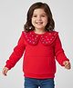 Babyhug Cotton Knit Full Sleeves Sweatshirt with Peter Pan Collar Floral Embroidery & Kangaroo Pocket - Red