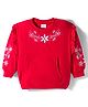 Babyhug Cotton Knit Full Sleeves Sweatshirt With Floral Embroidery & Kangaroo Pockets - Red