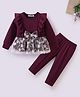 Mark & Mia Full Sleeves Top & Pant Set With Bow Applique - Wine