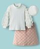 Mark & Mia Full Sleeves Tops & Skirt Set with Butterfly Applique - Pink & White