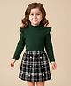 Mark & Mia Full Sleeves Top and Skirt Set with Checks - Dark Green