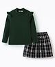 Mark & Mia Full Sleeves Top and Skirt Set with Checks - Dark Green