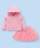 Mark & Mia Full Sleeves Hooded Top and Skirt Set with Embossed Text - Pink